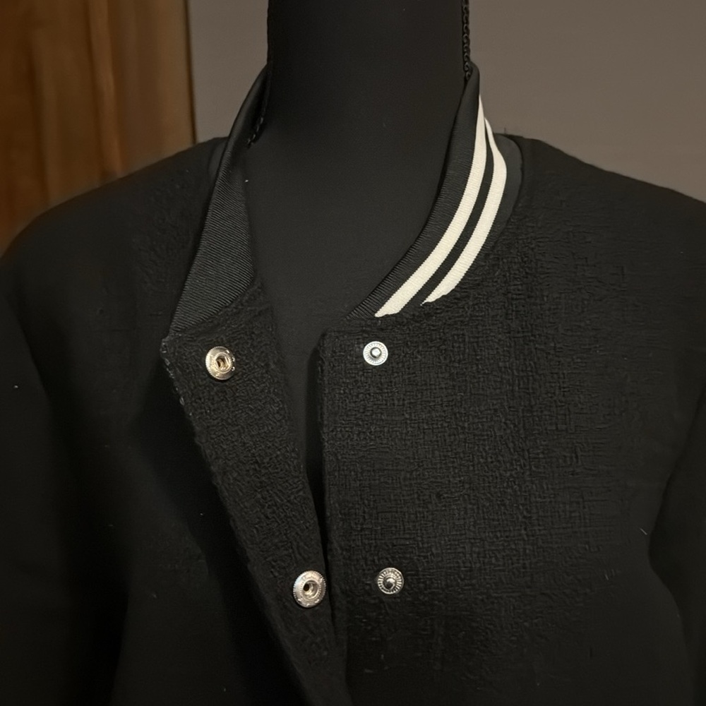 Nanette Lepore Textured Black Varsity Jacket